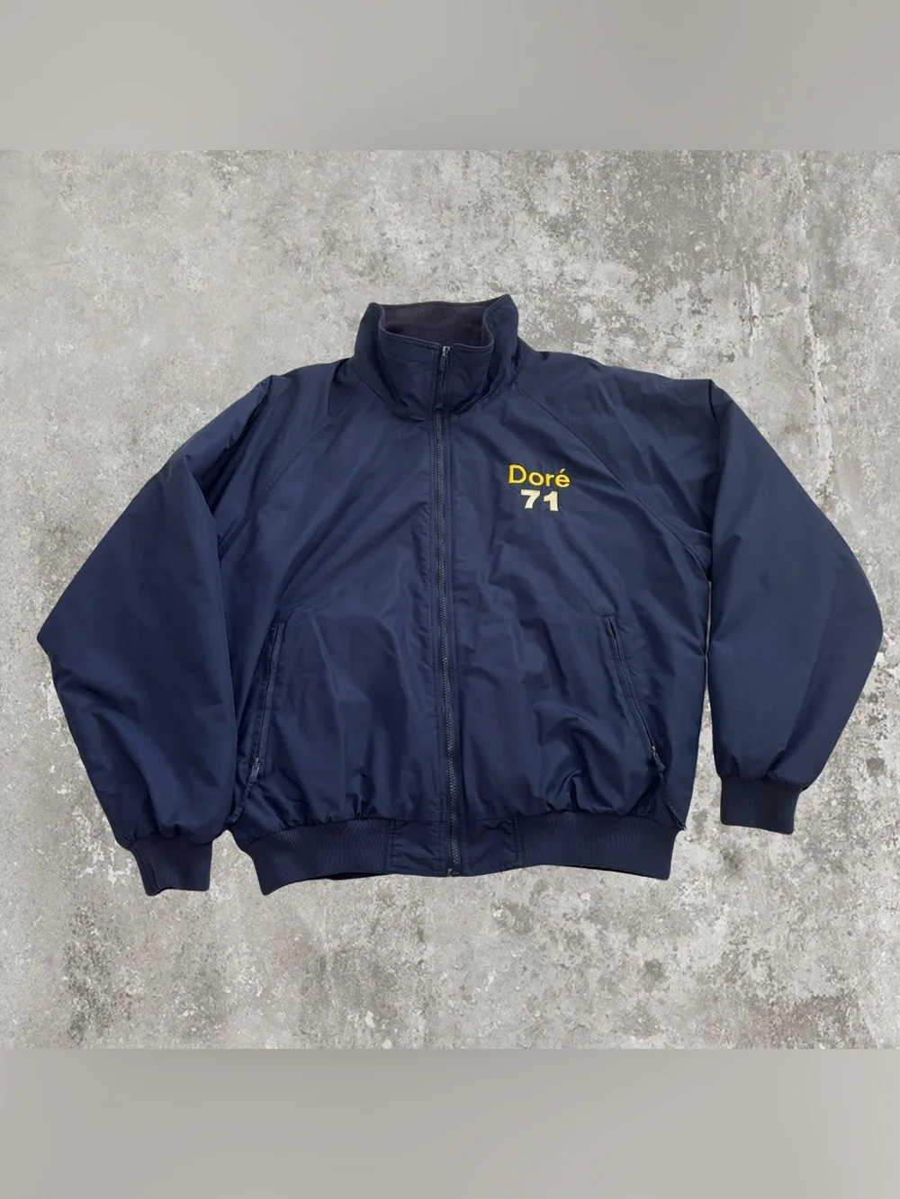 Vintage Navy Blue Football Embroidered Fleece Lined Windbreaker Jacket